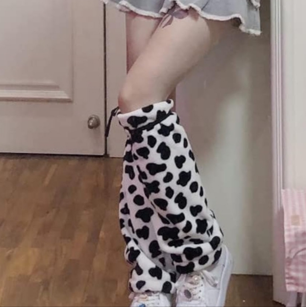 Plush Soft Leg Warmers Cow Print Boot Cuffs 0/S